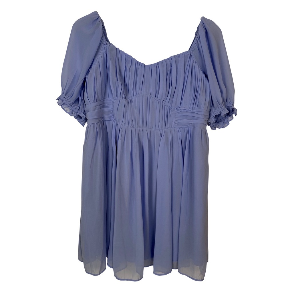 Abercrombie & Fitch Mini Dress Women XL Petite Purple Ruched Ruffle Puff Sleeve